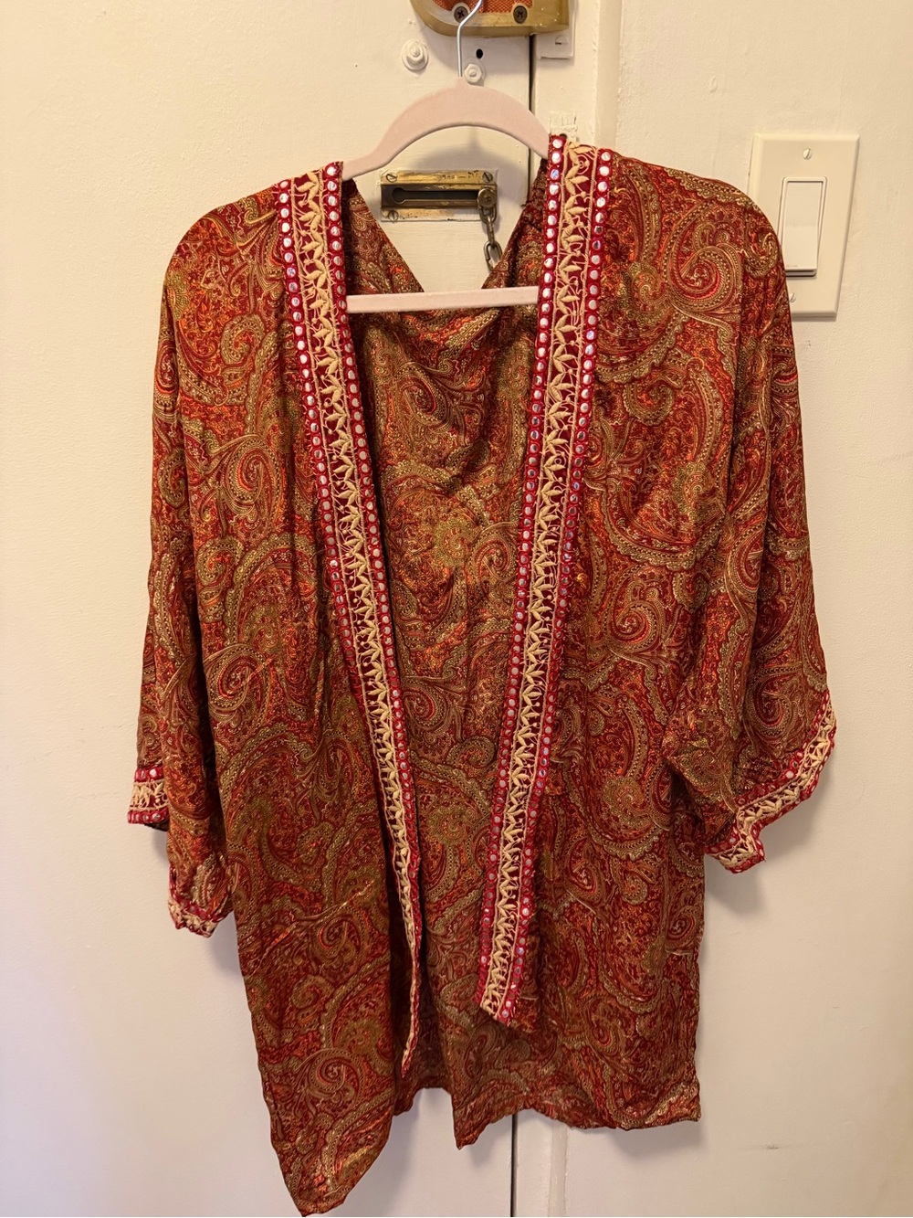 Silk Embroidered Paisley Kimono Robe - Red fr Ibiza Market
